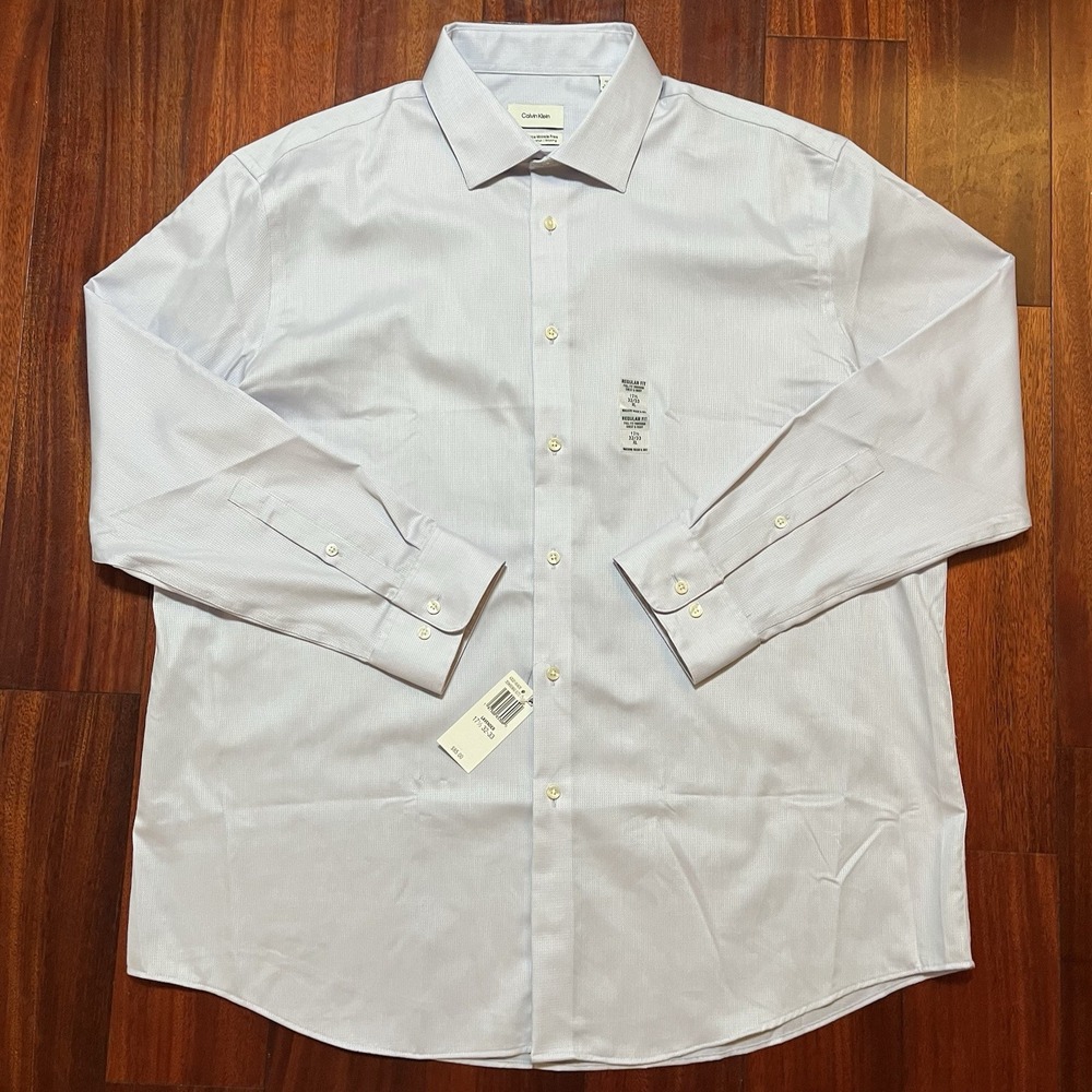 Calvin Klein Shirt Mens XL 17.5 32/33 Lavender Performance Wrinkle Free MSRP $85